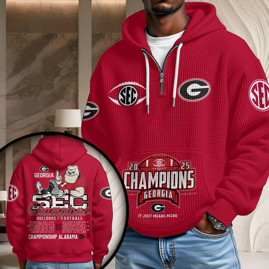 Georgia Bulldogs Football 2025 SEC Champions 3D Unisex Waffle Hoodie – HOATT15027