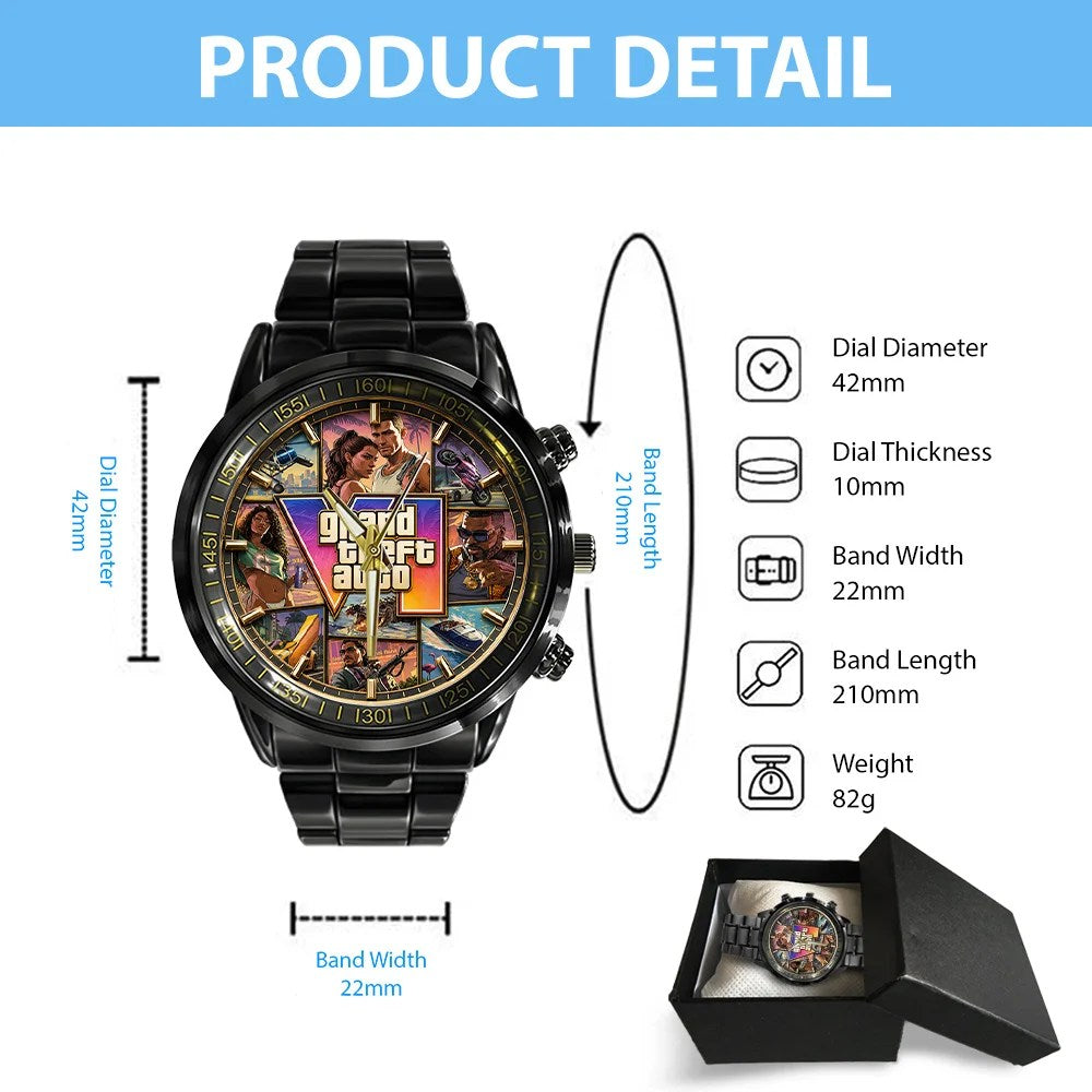 Grand Theft Auto VI Black Stainless Steel Watch – GNE8379