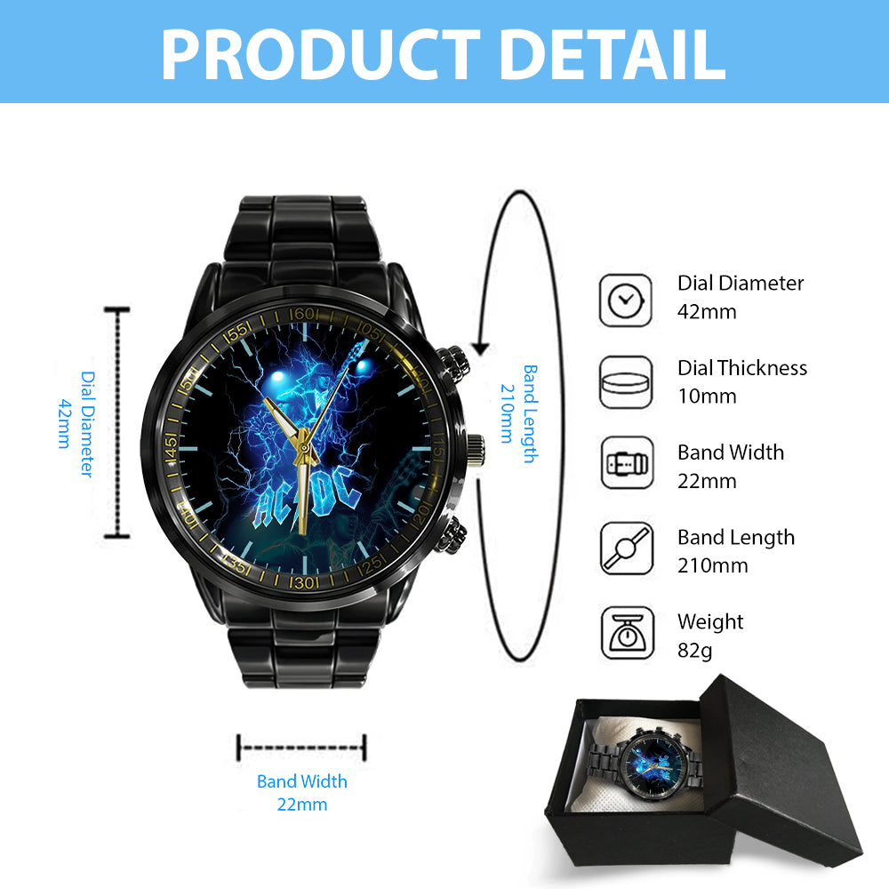 AC/DC Black Stainless Steel Watch – HUANNM 4892