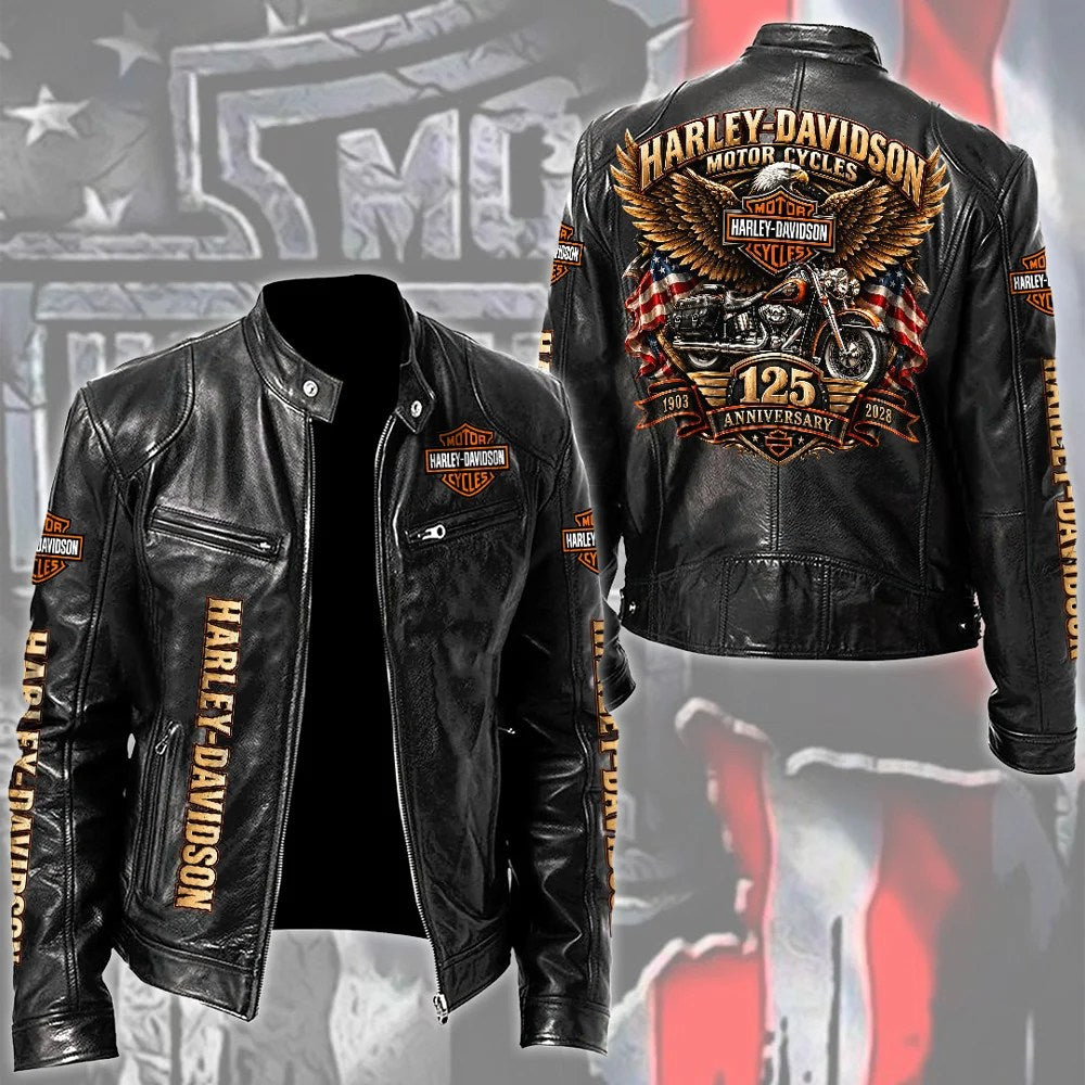 Harley Davidson 125th Anniversary Motorcycle Leather Jacket – TMTHU9960