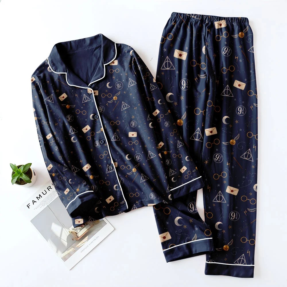 Harry Potter Satin Pajama Set with Piping – TMTHU8974