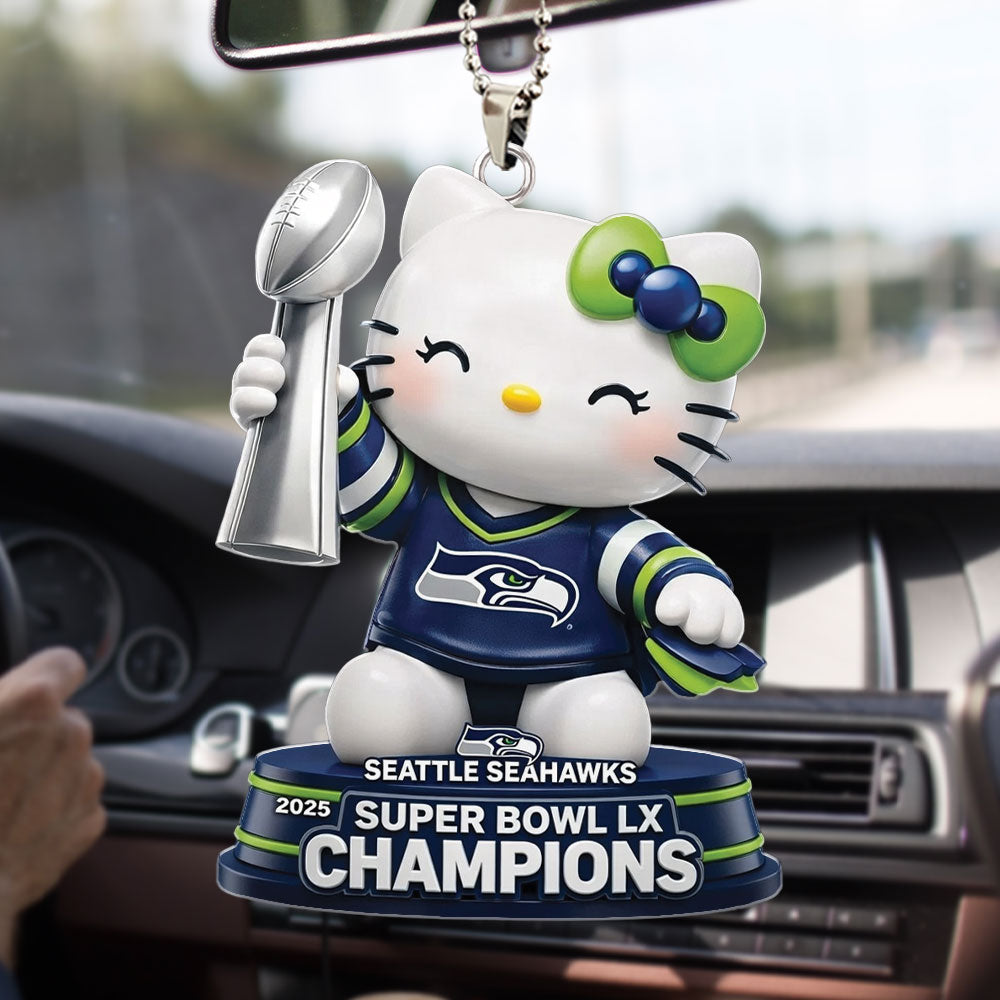 Hello Kitty x Seattle Seahawks 2025 Super Bowl LX Champions Custom shape 2-sided Acrylic Car Ornament – TMTHU3913
