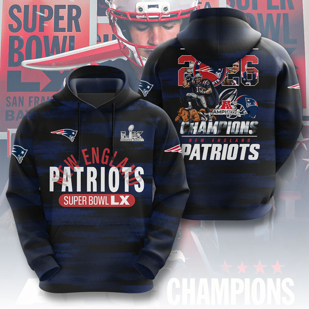 New England Patriots 2025 AFC Champions 3D Apparel – TMTHU3459