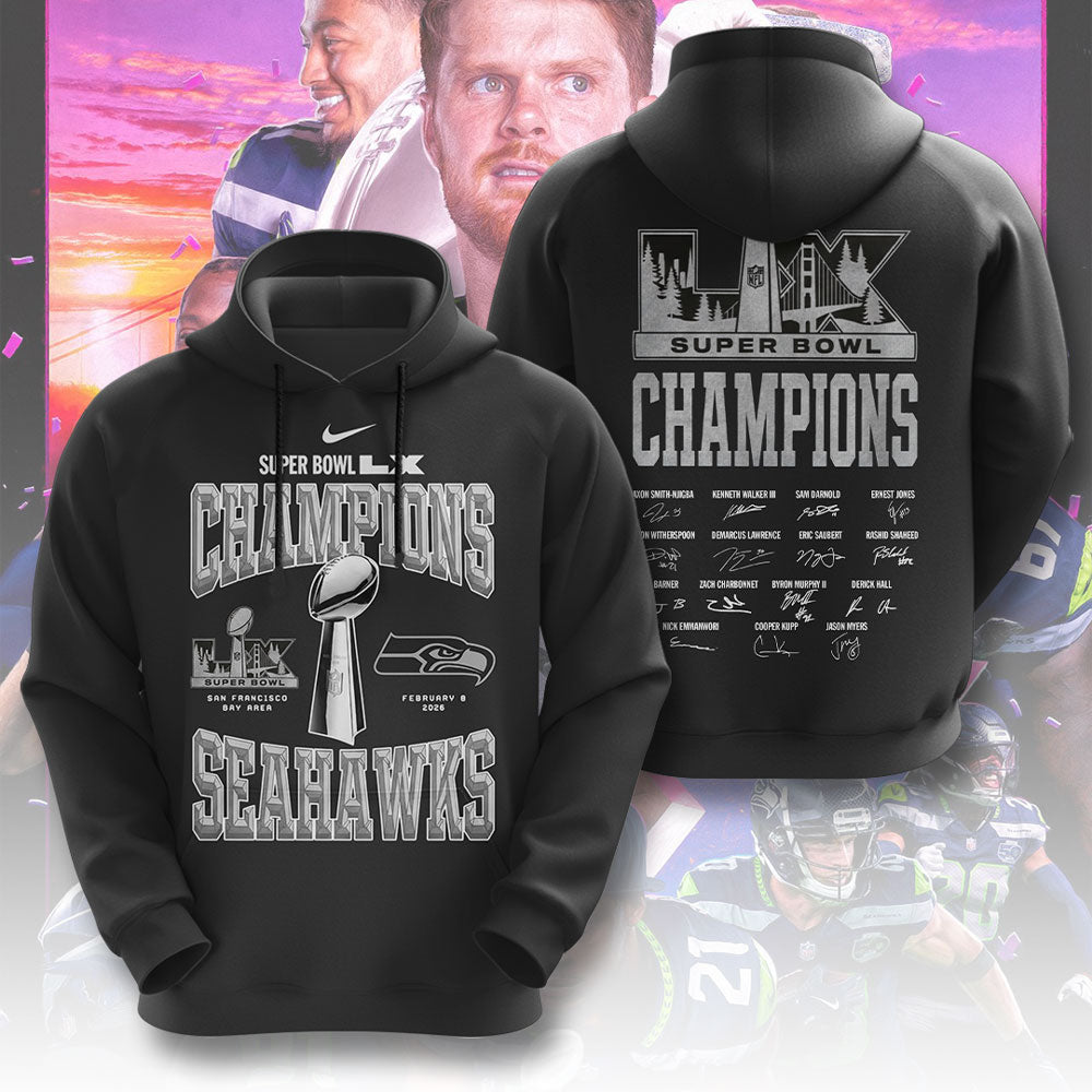Seattle Seahawks 2025 Super Bowl LX Champions 3D Apparel – TMTHU3887