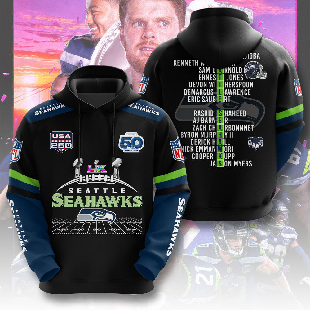 Seattle Seahawks 2025 Super Bowl LX Champions 3D Apparel – TMTHU3995