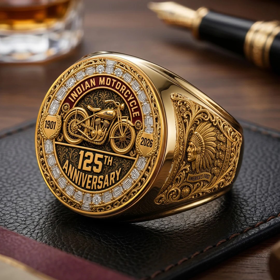 Indian Motorcycle 125th Anniversary 3D Engraved Ring – TMTHU9196
