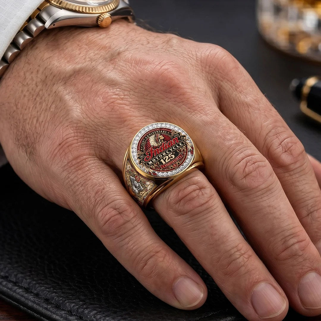 Indian Motorcycle 125th Anniversary 3D Engraved Ring – TMTHU9271