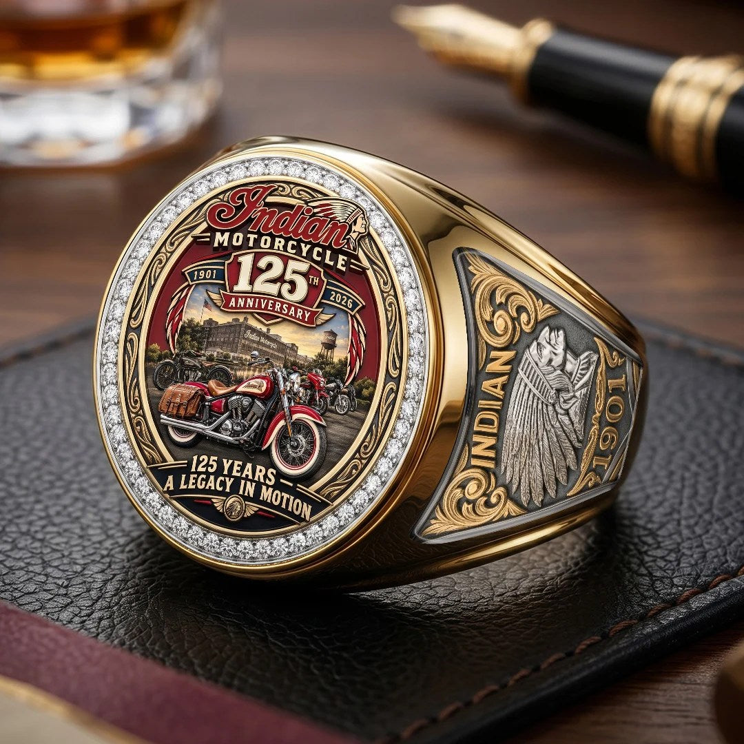Indian Motorcycle 125th Anniversary 3D Engraved Ring – TMTHU9272