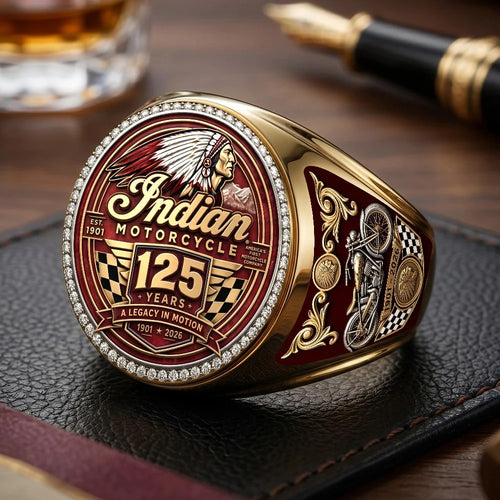 Indian Motorcycle 125th Anniversary 3D Engraved Ring – TMTHU9788