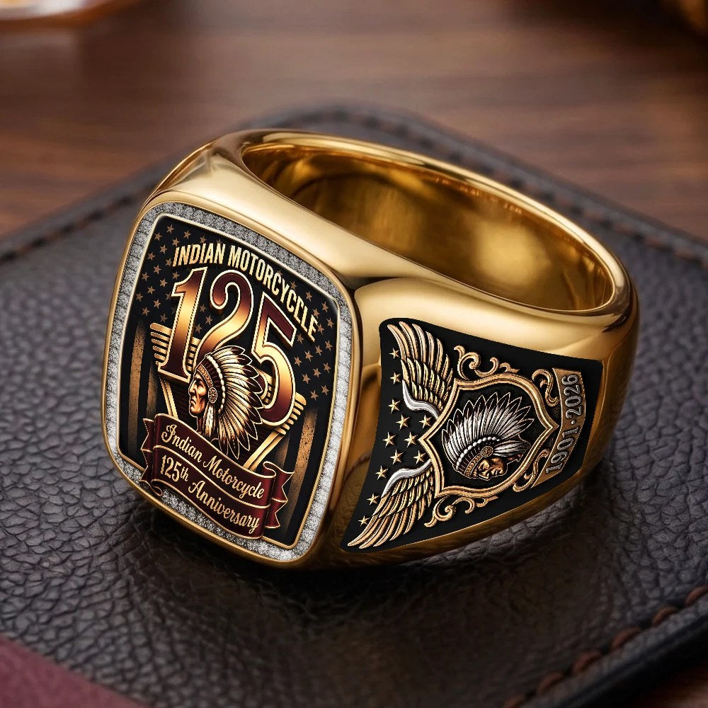 Indian Motorcycle 125th Anniversary 3D Engraved Ring – TMTHU9977