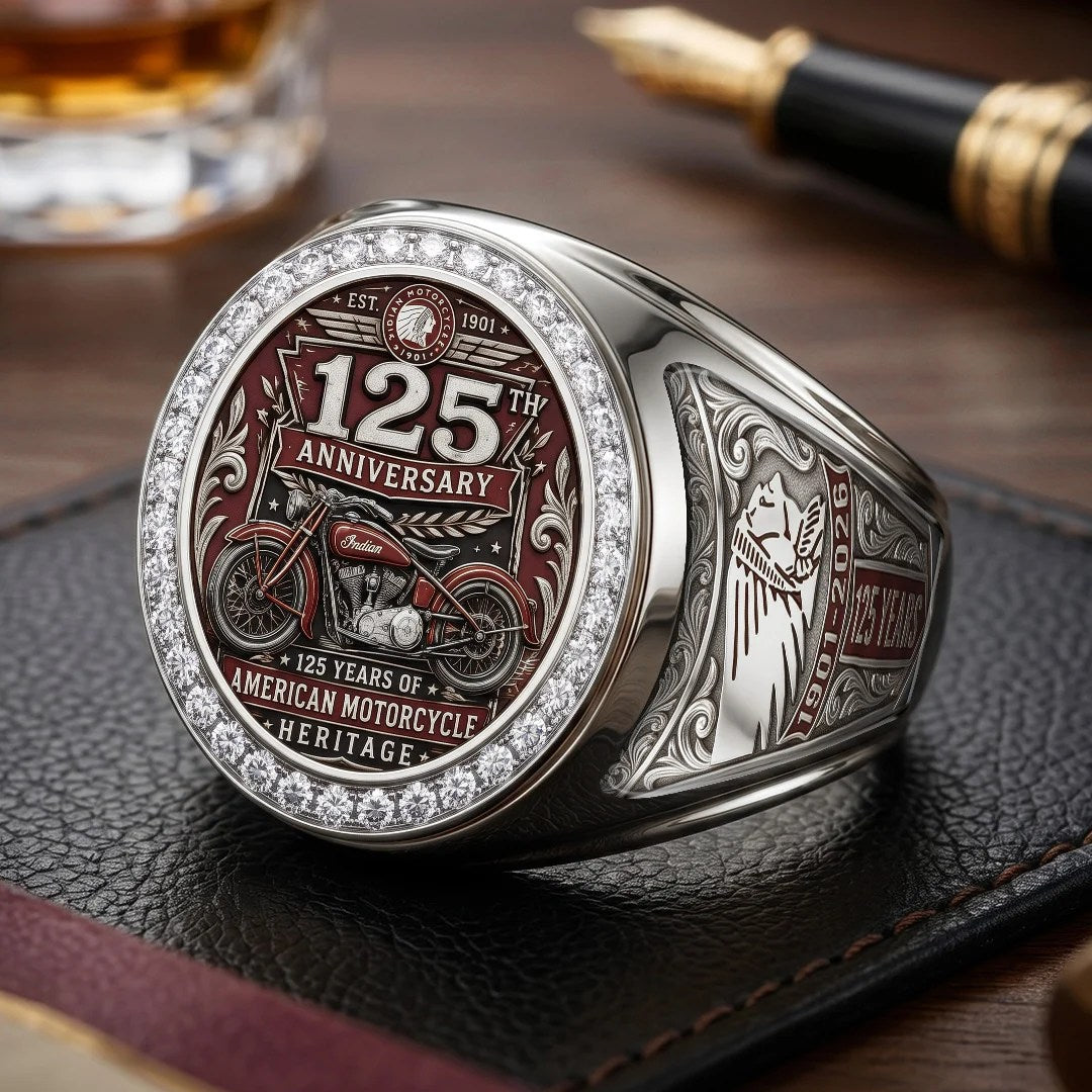 Indian Motorcycle 125th Anniversary 3D Engraved Ring – TMTHU8856