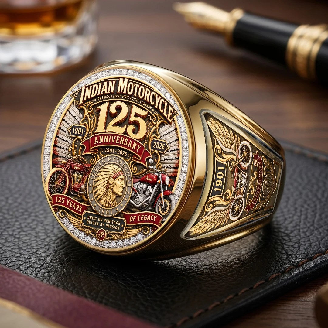 Indian Motorcycle 125th Anniversary 3D Engraved Ring – TMTHU9132