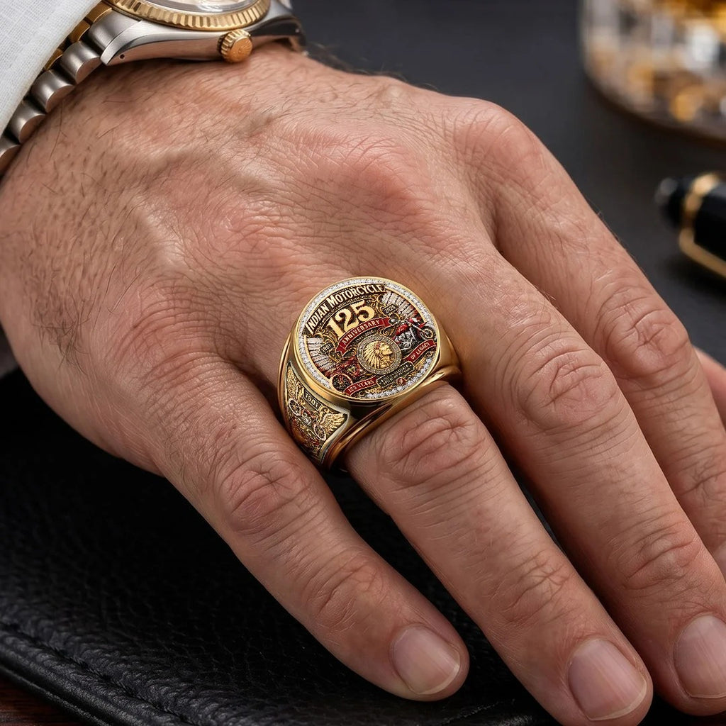 Indian Motorcycle 125th Anniversary 3D Engraved Ring – TMTHU9132
