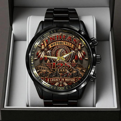 Indian Motorcycle 125th Anniversary Black Stainless Steel Watch – TMTHU9835