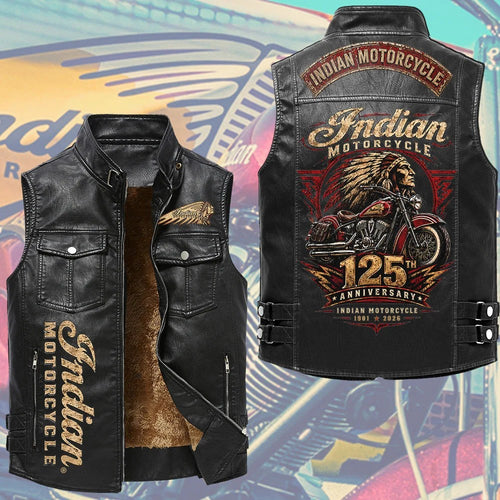 Indian Motorcycle 125th Anniversary Premium 2D Sleeveless Leather Vest – TMTHU10046