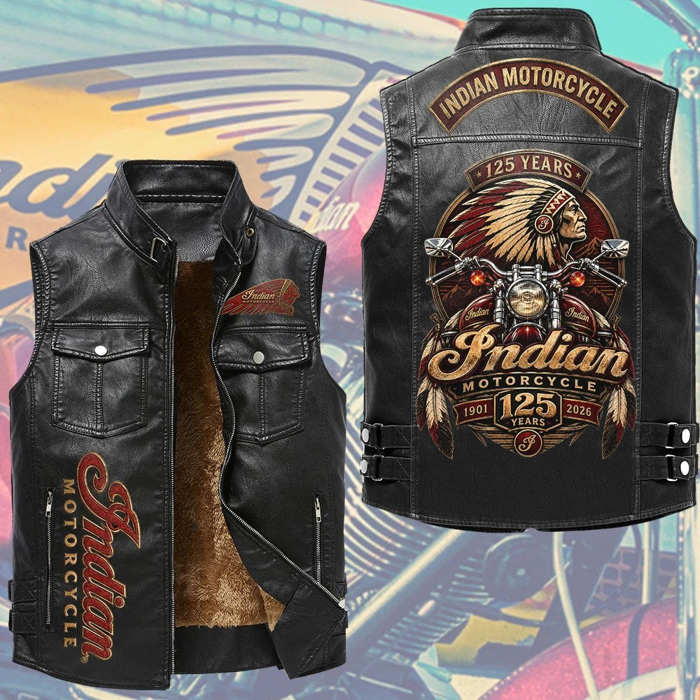 Indian Motorcycle 125th Anniversary Premium 2D Sleeveless Leather Vest – TMTHU10192