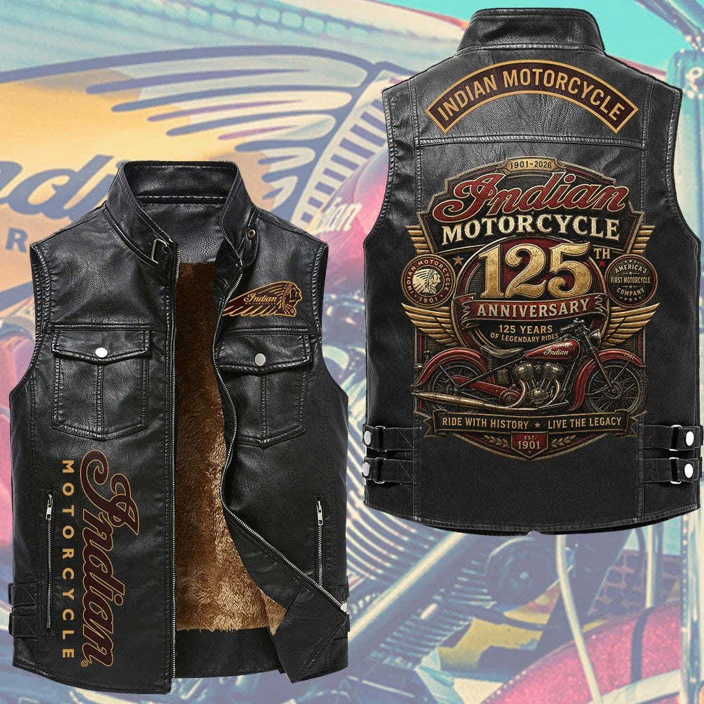 Indian Motorcycle 125th Anniversary Premium 2D Sleeveless Leather Vest – TMTHU8760