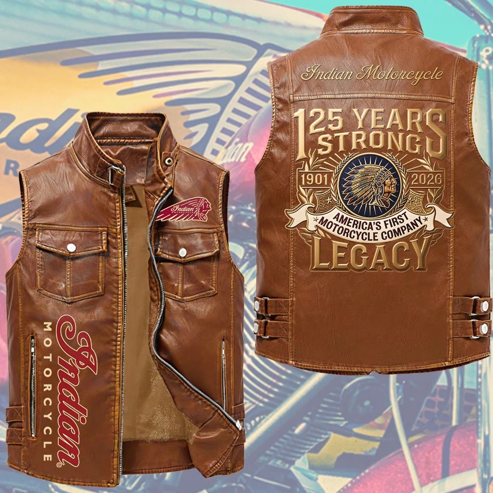Indian Motorcycle 125th Anniversary Premium 2D Sleeveless Leather Vest – TMTHU8766