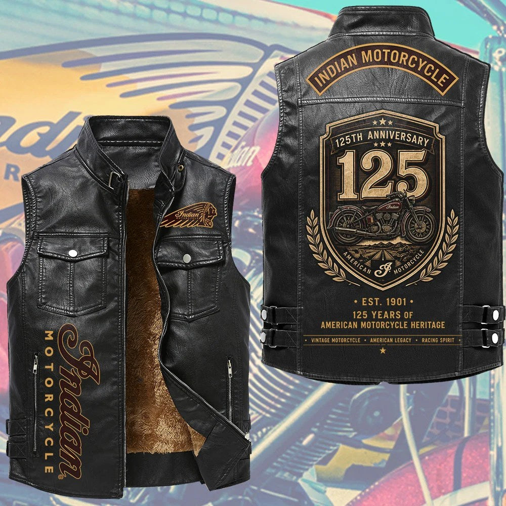 Indian Motorcycle 125th Anniversary Premium 2D Sleeveless Leather Vest – TMTHU8845