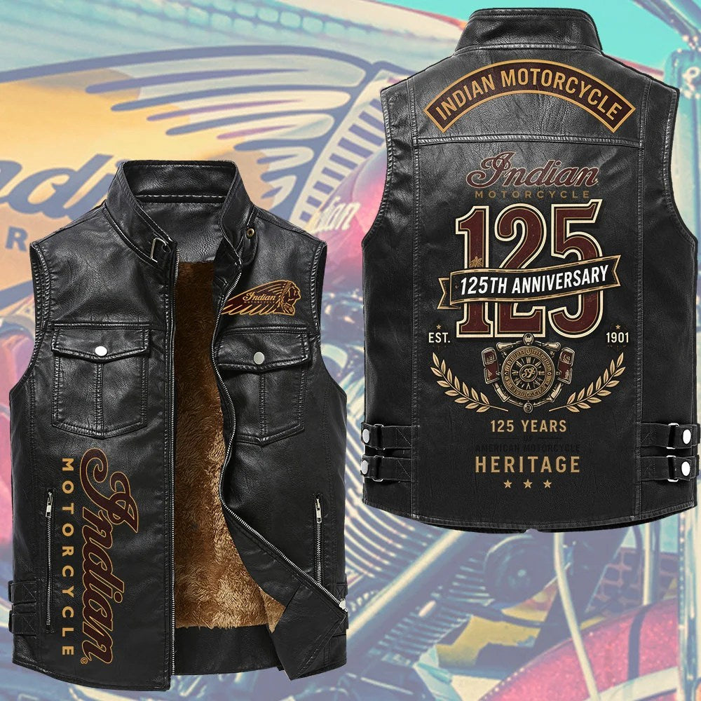 Indian Motorcycle 125th Anniversary Premium 2D Sleeveless Leather Vest – TMTHU8846