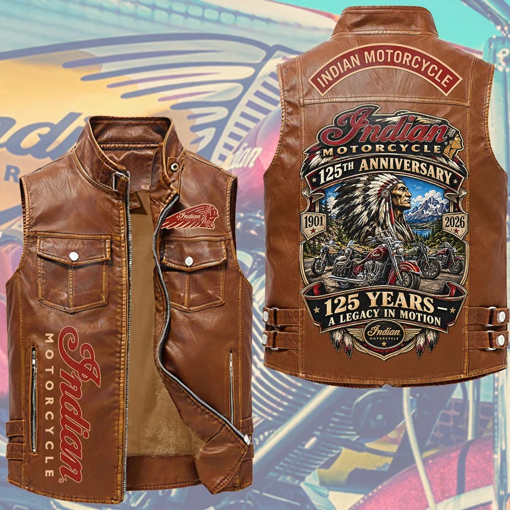 Indian Motorcycle 125th Anniversary Premium 2D Sleeveless Leather Vest – TMTHU9270