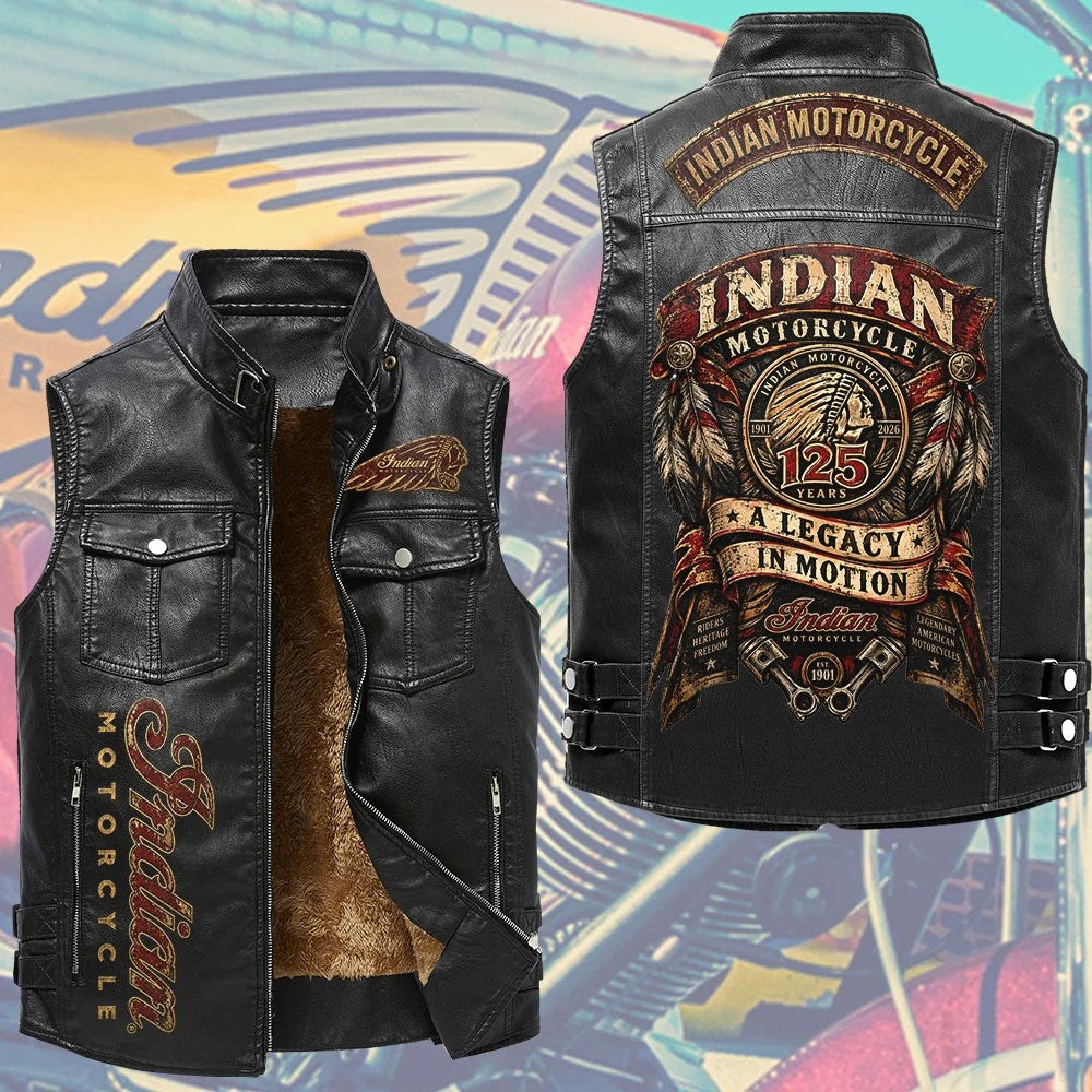 Indian Motorcycle 125th Anniversary Premium 2D Sleeveless Leather Vest – TMTHU9438