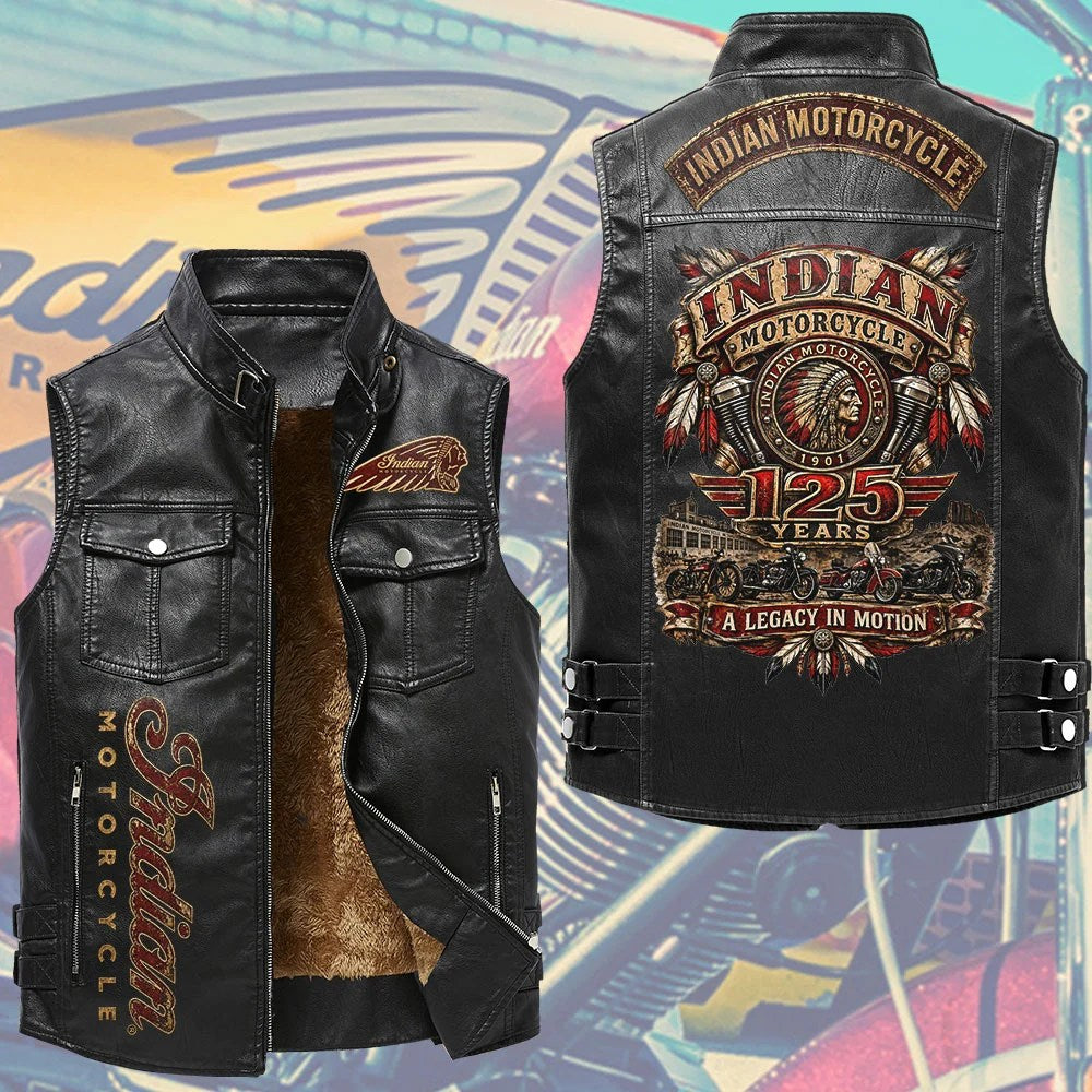 Indian Motorcycle 125th Anniversary Premium 2D Sleeveless Leather Vest – TMTHU9439