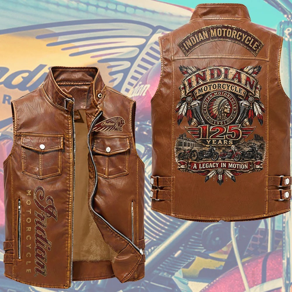 Indian Motorcycle 125th Anniversary Premium 2D Sleeveless Leather Vest – TMTHU9439