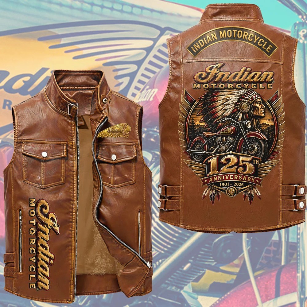 Indian Motorcycle 125th Anniversary Premium 2D Sleeveless Leather Vest – TMTHU9974