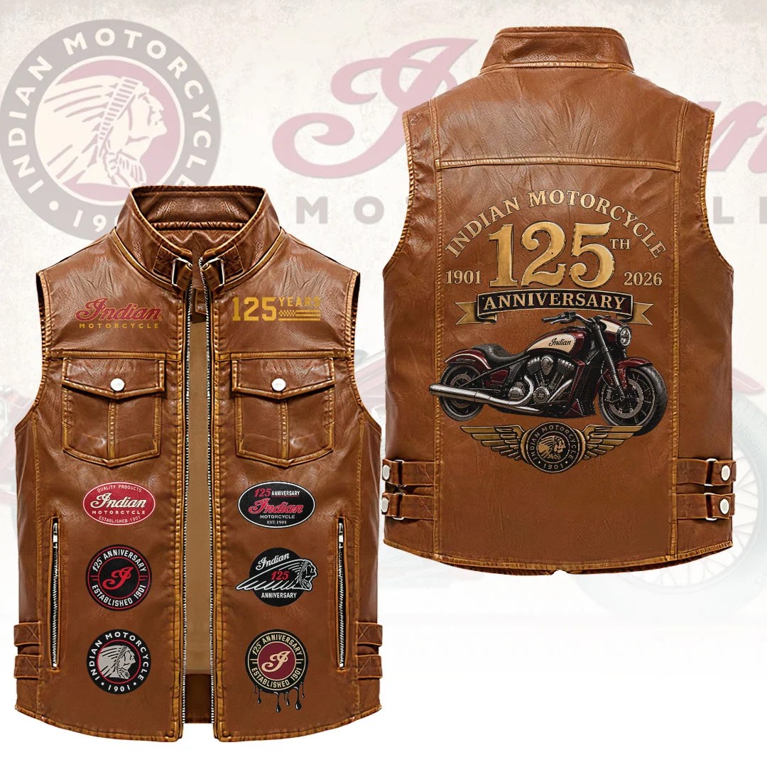 Indian Motorcycle 125th Anniversary Premium 2D Sleeveless Leather Vest – HOATT20794