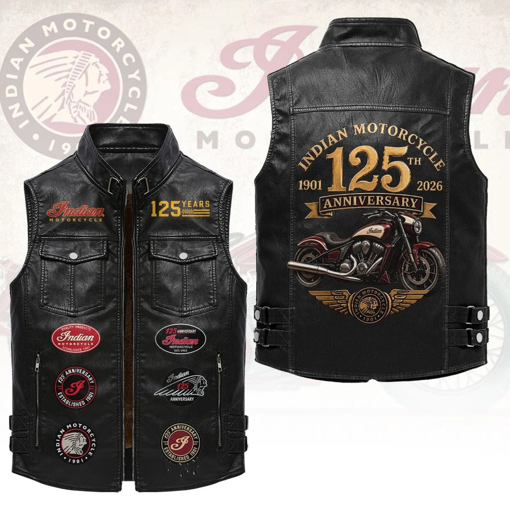 Indian Motorcycle 125th Anniversary Premium 2D Sleeveless Leather Vest – HOATT20794