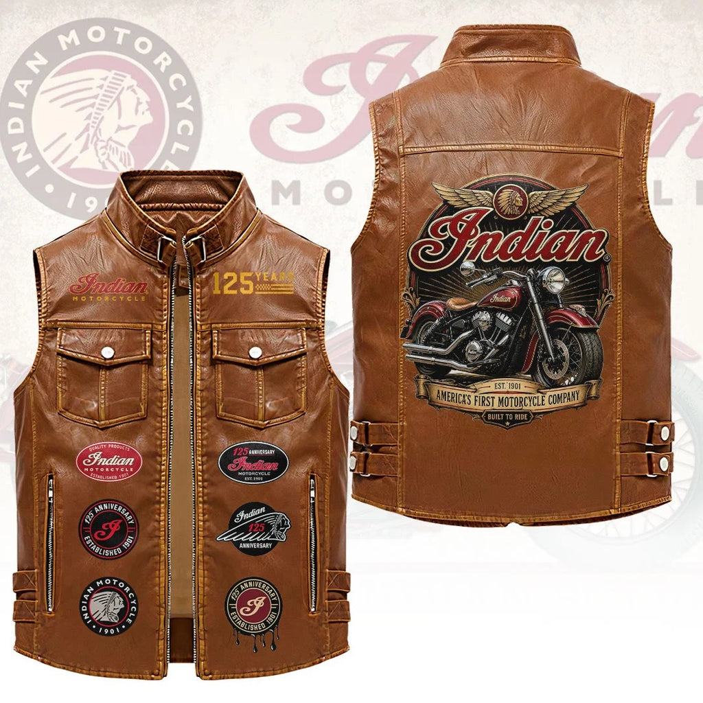 Indian Motorcycle 125th Anniversary Premium 2D Sleeveless Leather Vest – HOATT26876