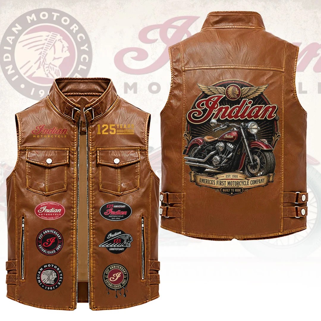 Indian Motorcycle 125th Anniversary Premium 2D Sleeveless Leather Vest – HOATT26876