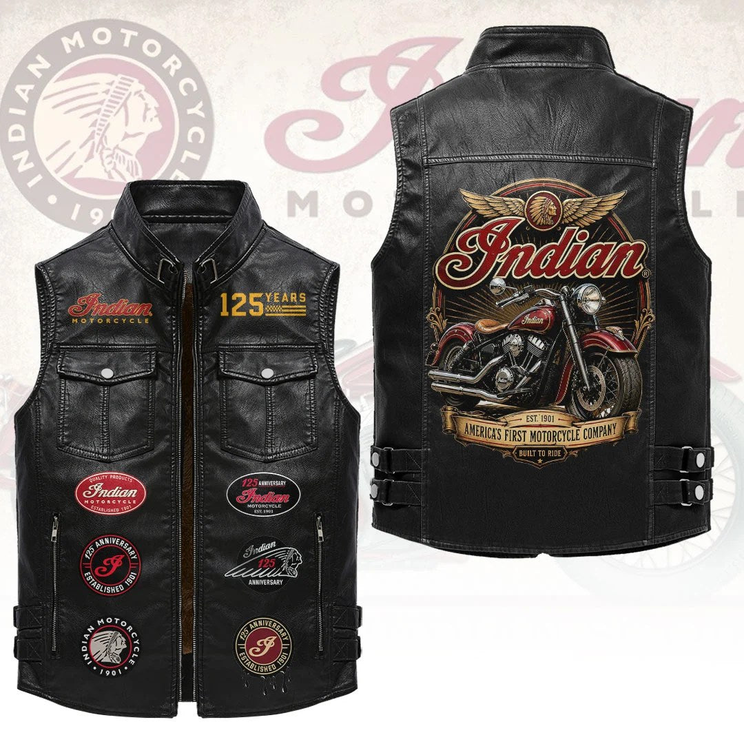 Indian Motorcycle 125th Anniversary Premium 2D Sleeveless Leather Vest – HOATT26876