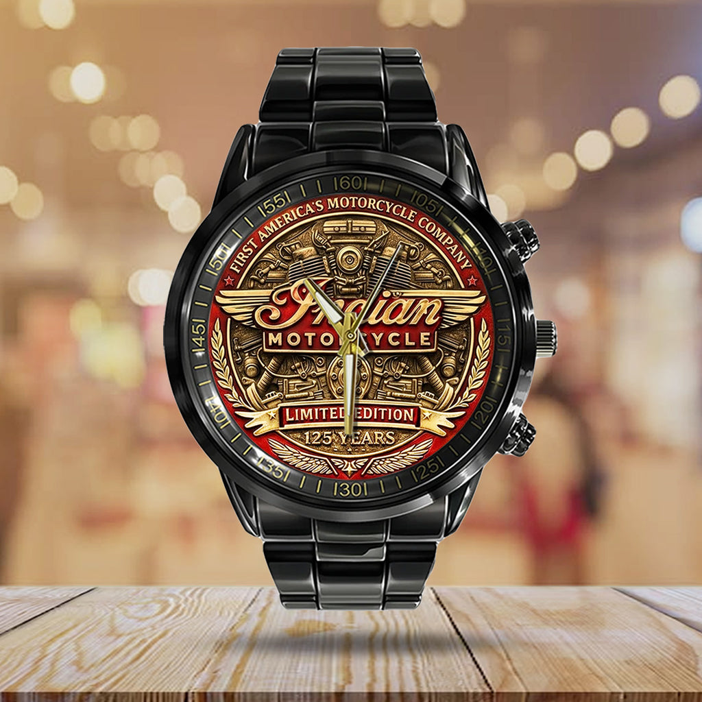 Indian Motorcycle 125th Anniversary Black Stainless Steel Watch – TANTN21657