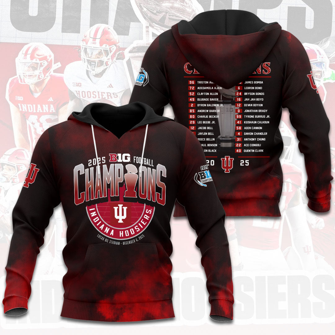 Indiana Hoosiers Football 2025 Big Ten Champions 3D Apparel – HOATT15146