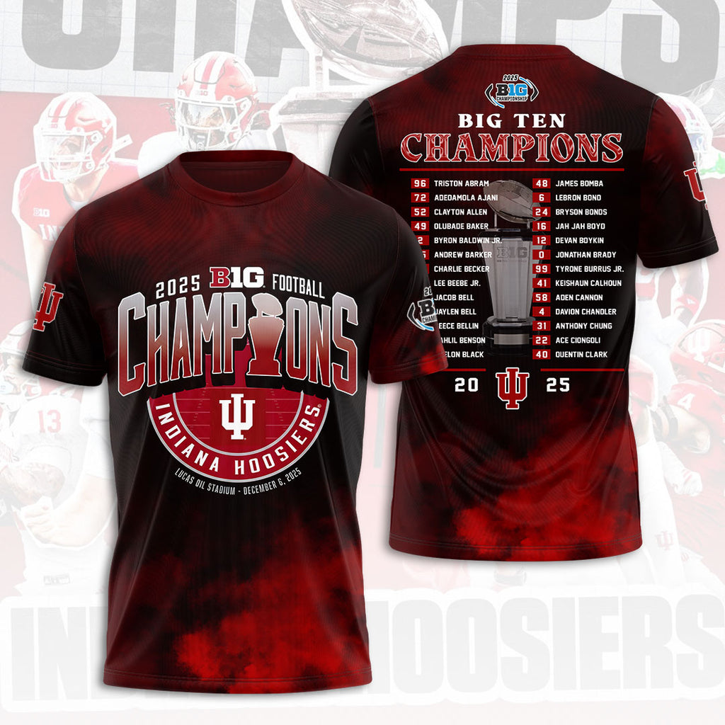 Indiana Hoosiers Football 2025 Big Ten Champions 3D Apparel – HOATT15146