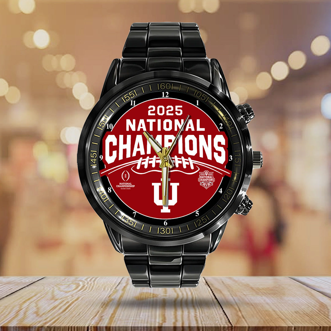 Indiana Hoosiers Football 2025 National Champions Black Stainless Steel Watch – TANTN20159