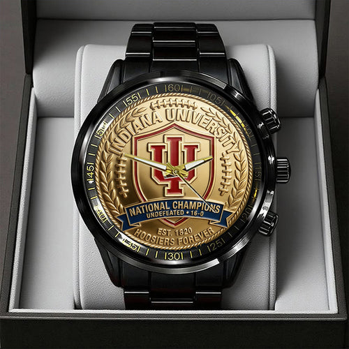 Indiana Hoosiers Football 2025 National Champions Black Stainless Steel Watch – TANTN20463
