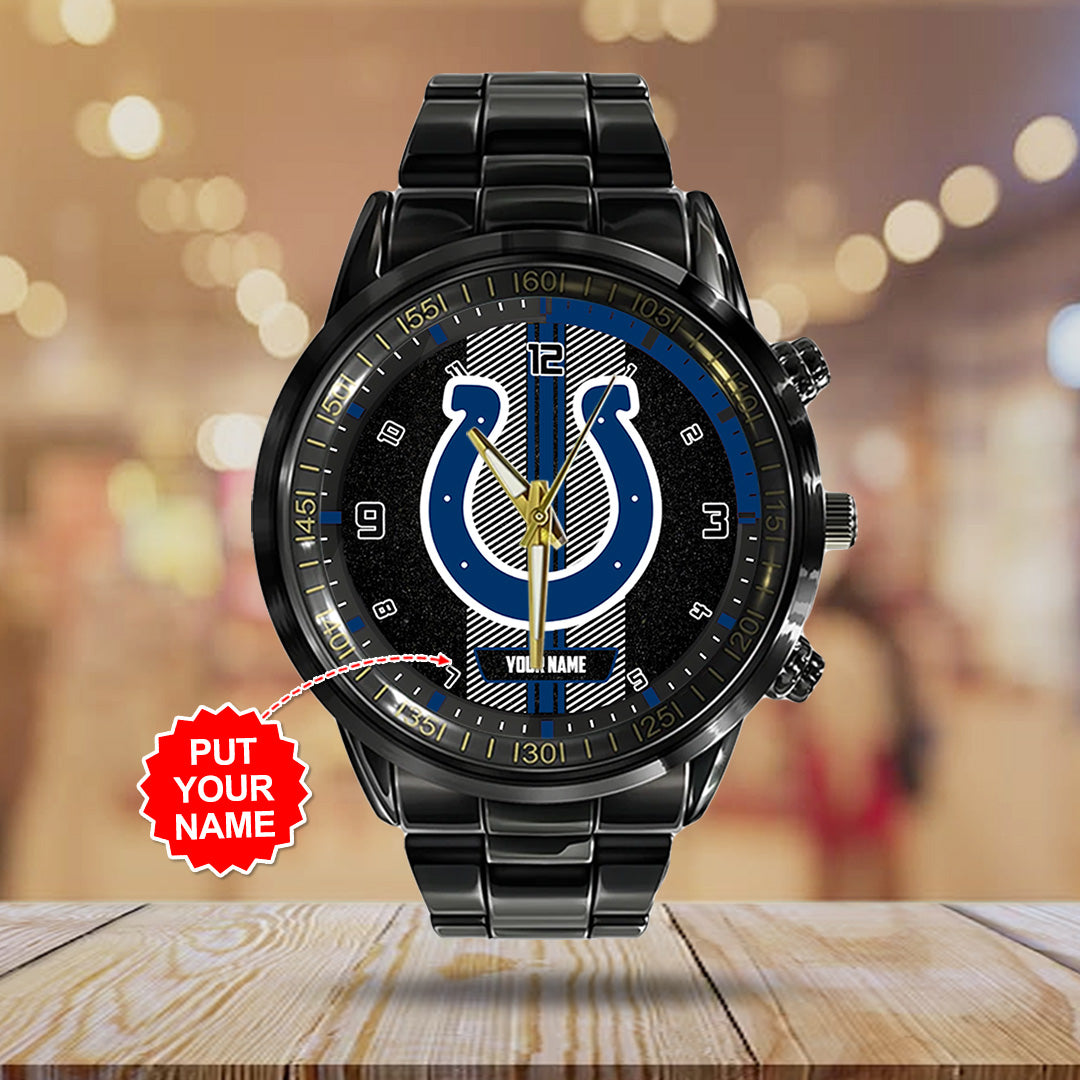 Personalized Indianapolis Colts Black Stainless Steel Watch – TANTN16016