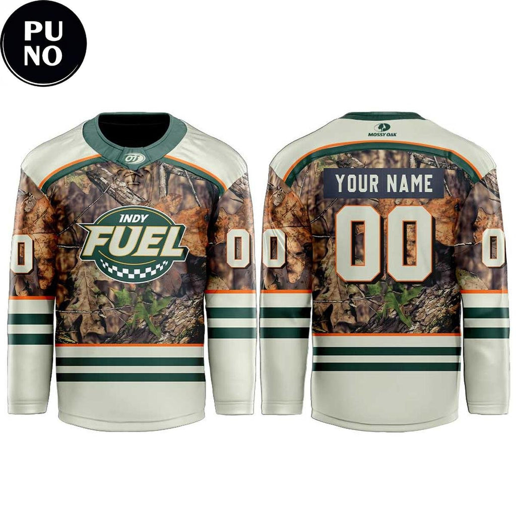 Indy Fuel 2026 Mossy Oak Camo Night Personalized Hockey Jersey