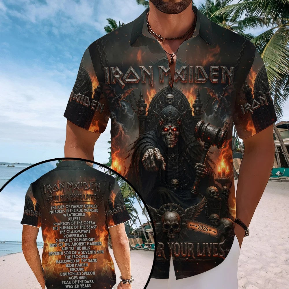 Iron Maiden 2026 World Tour Short Sleeve Button-Down Shirt – TMTHU8813