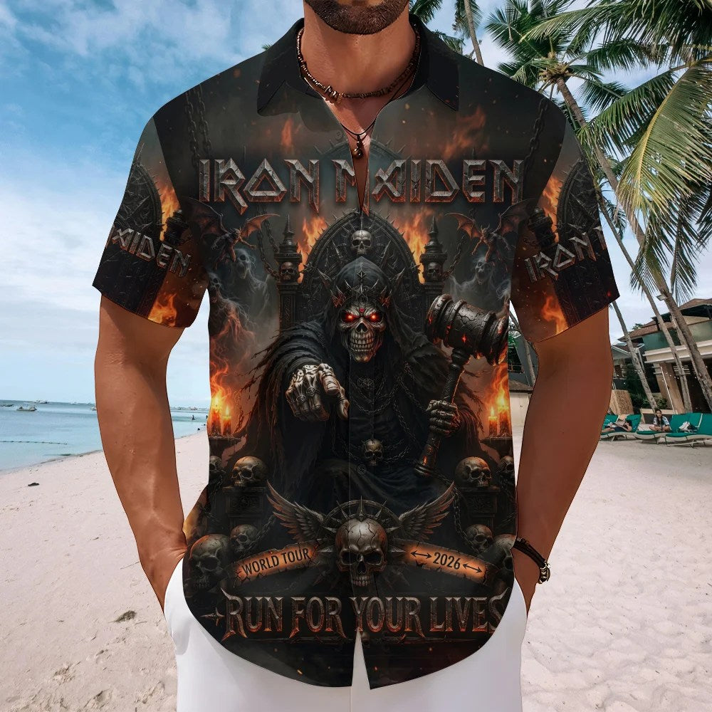 Iron Maiden 2026 World Tour Short Sleeve Button-Down Shirt – TMTHU9144