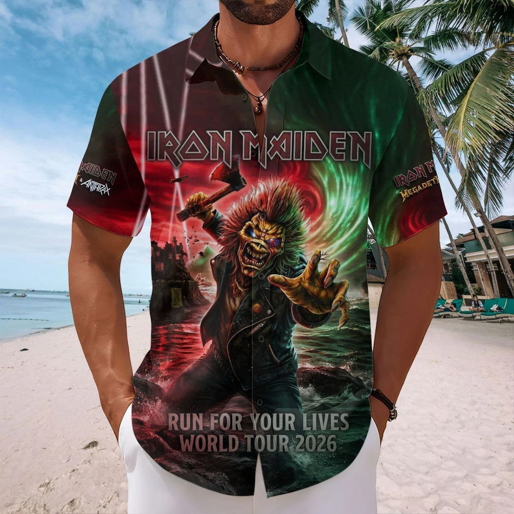 Iron Maiden 2026 World Tour Short Sleeve Button-Down Shirt – TMTHU9074