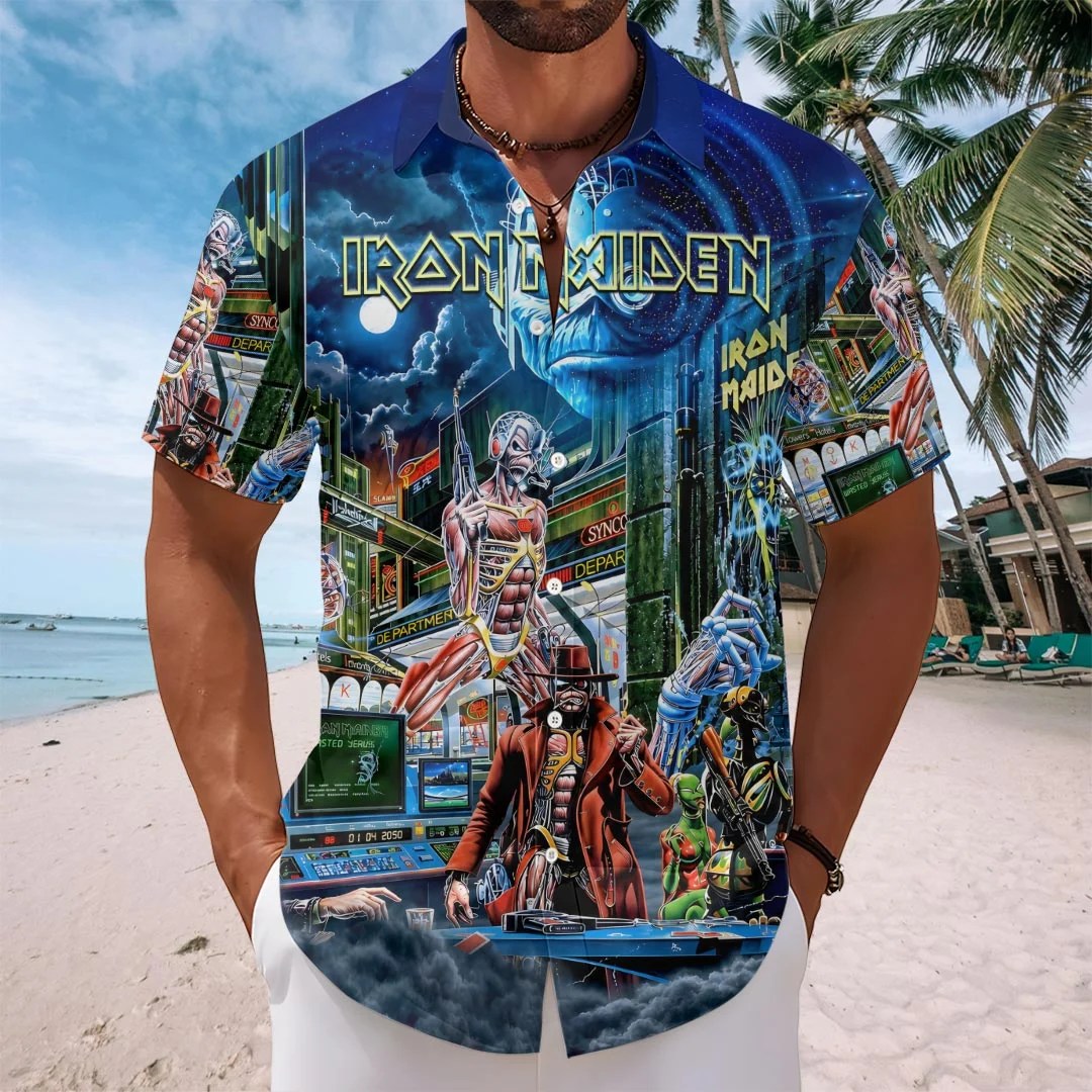 Iron Maiden Somewhere in Time Short Sleeve Button-Down Shirt – HOATT26871