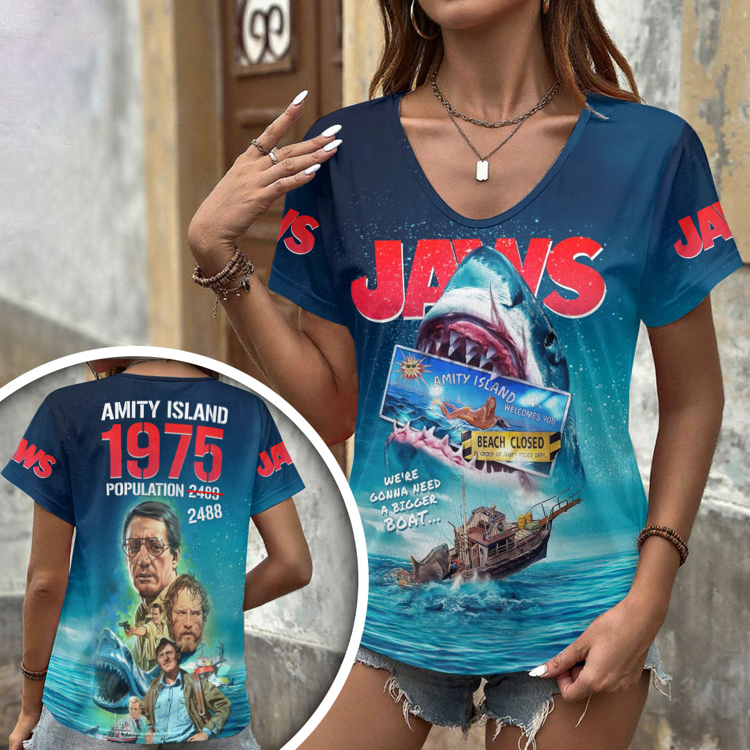 Jaws 3D Women's V-Neck T-Shirt – HOATT19932