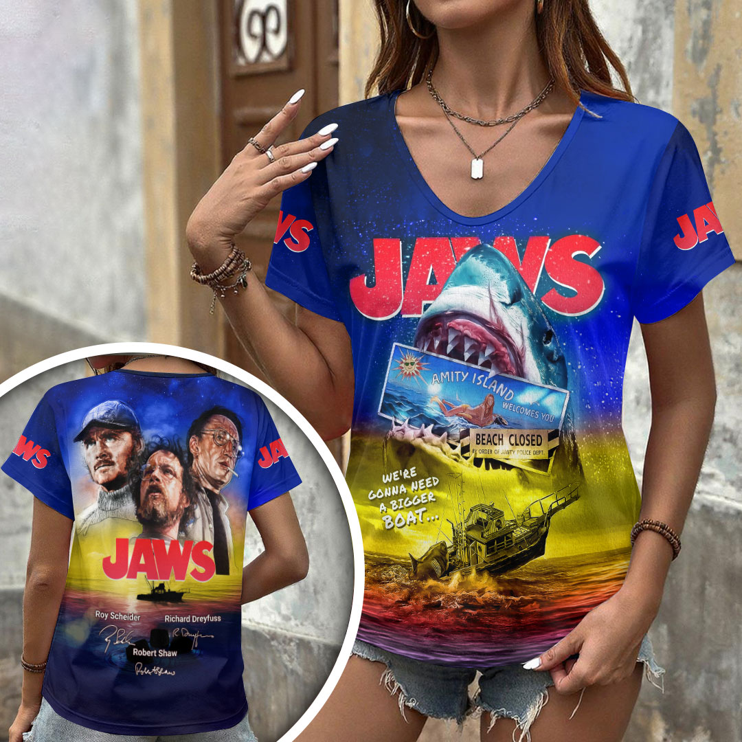 Jaws 3D Women's V-Neck T-Shirt – HOATT19975