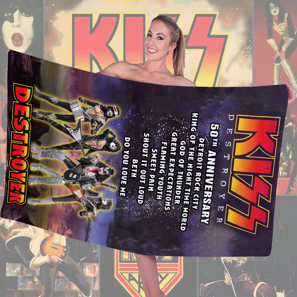 KISS Destroyer 50th Anniversary 2026 Rectangle Beach Towel – TMTHU4875