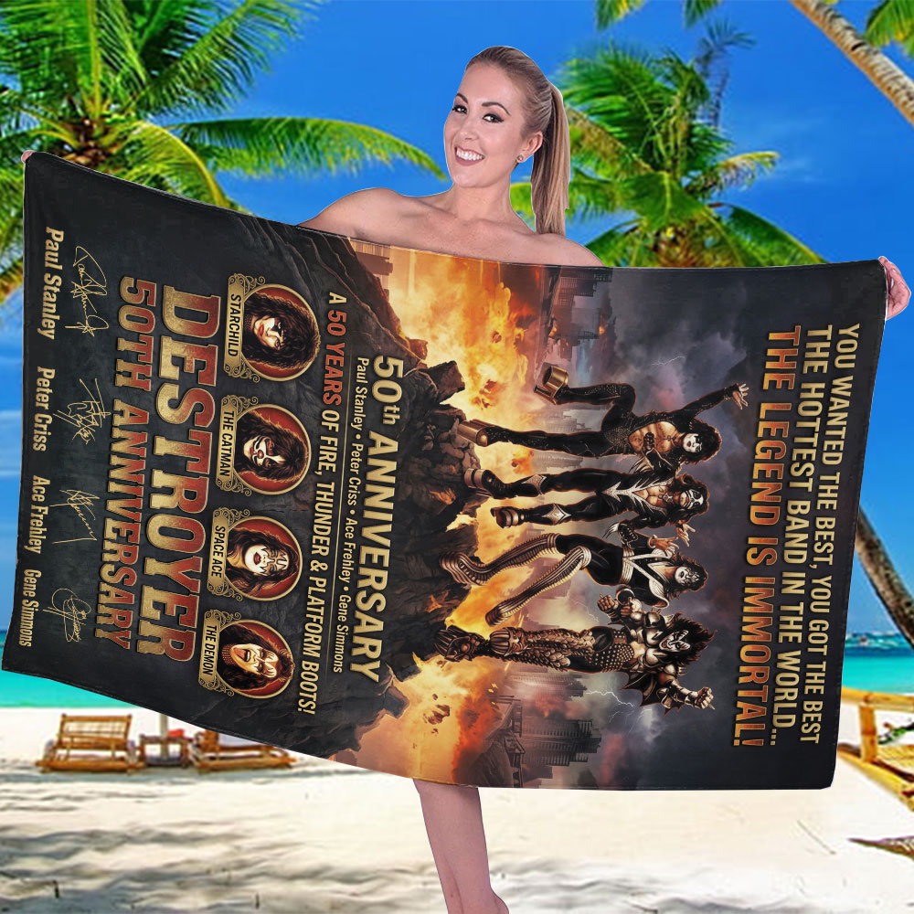 KISS Destroyer 50th Anniversary 2026 Rectangle Beach Towel – TMTHU8063