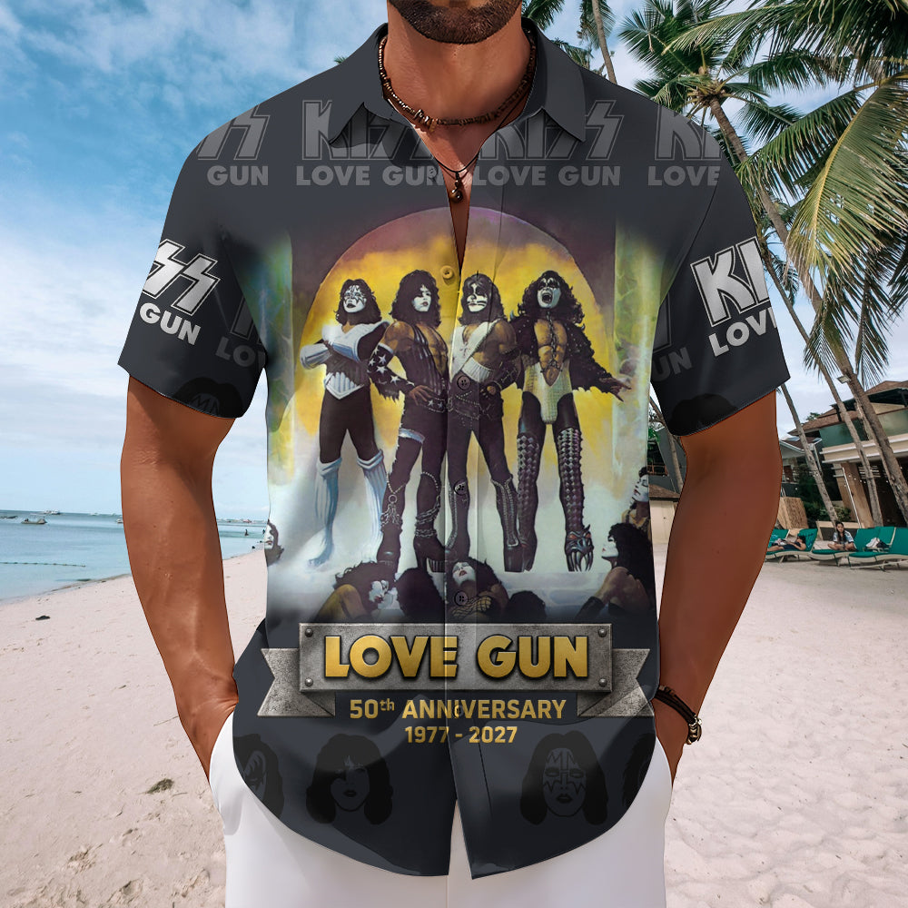 KISS Lovegun 50th Anniversary Short Sleeve Button-Down Shirt – TMTHU7972